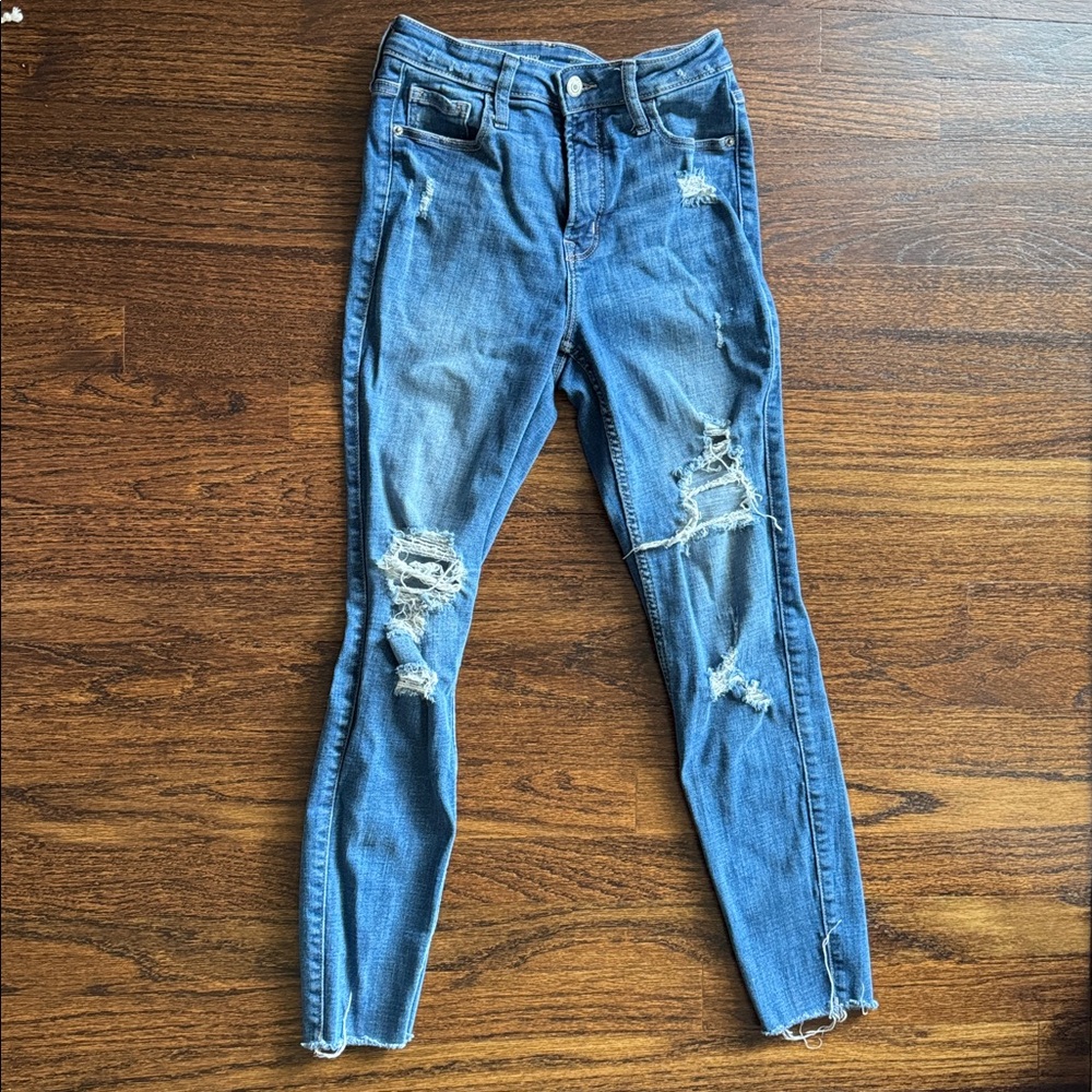 Old Navy Women's Extra High Rise Skinny Jeans - Distressed Blue